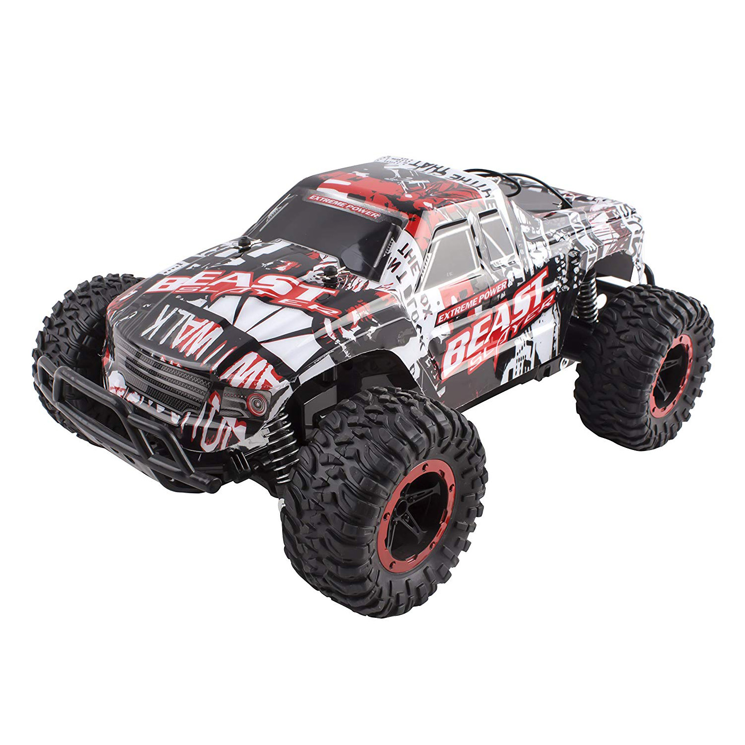 RC Truck Beast Slayer Removable Body Remote Control Turbo RC Buggy Car Large 1:16 Scale Size RTR With Working Suspension, High Speed, Radio Control Off-Road Hobby Truggy Rechargeable (Red)