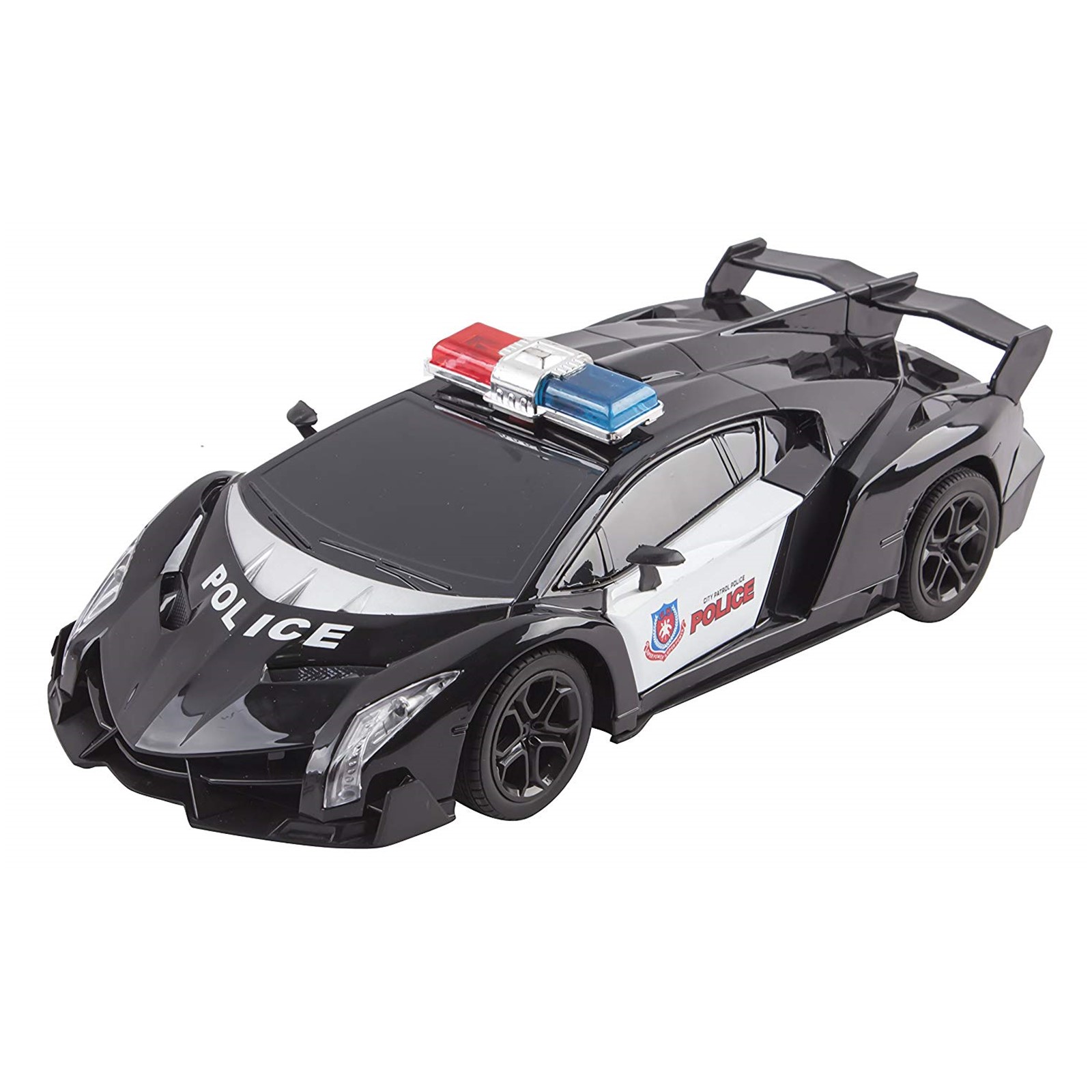 Police RC Car Super Exotic Large 116 Scale Size Kids Remote Control Easy To Operate Toy Sports Cars With Functional LED Headlights Perfect Cop Race Vehicle Full Function Black RD808A-1