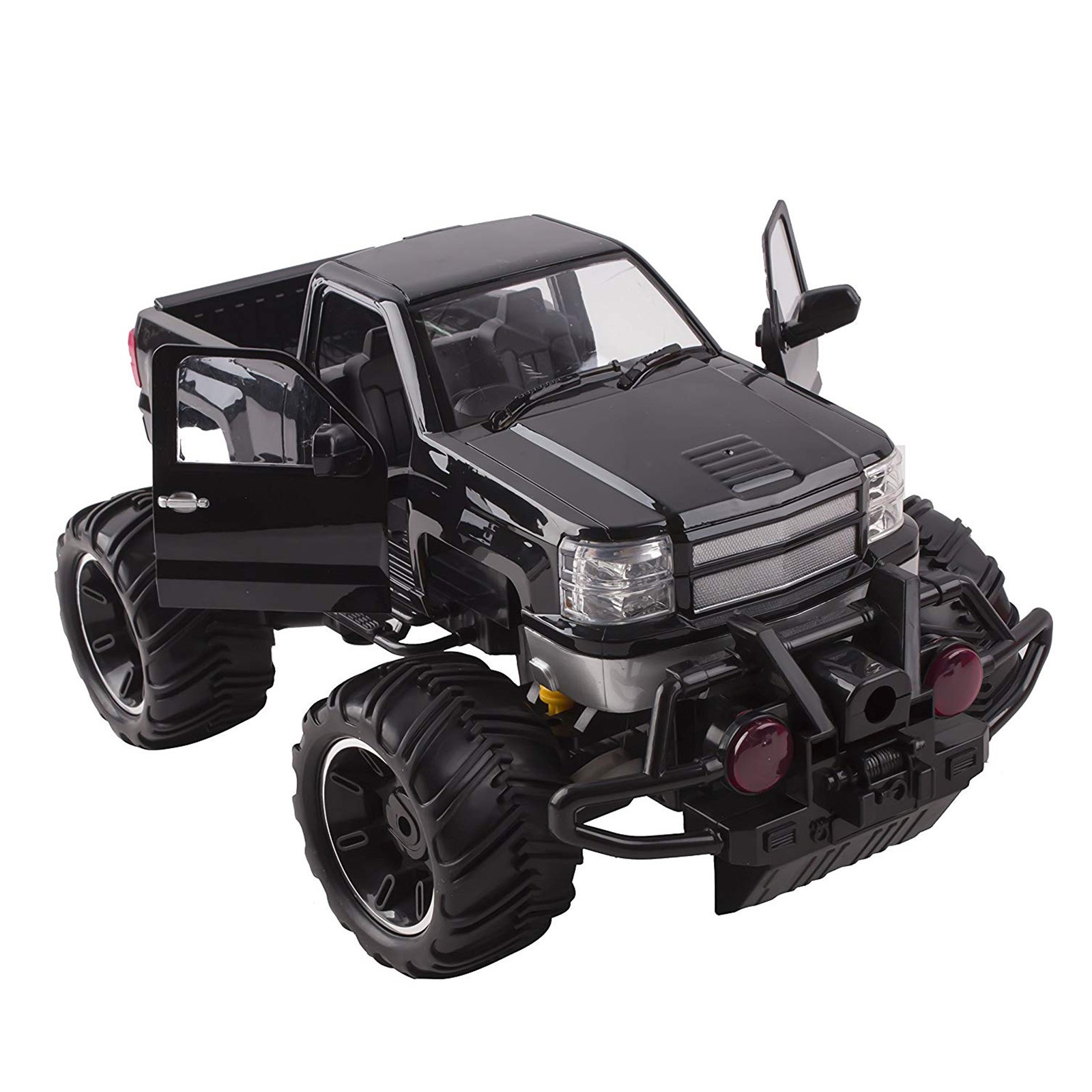 Big Wheel Beast RC Monster Truck Remote Control Doors Opening Car Light Up LED Headlights Ready to Run INCLUDES RECHARGEABLE BATTERY 1:14 Size Off-Road Pick Up Buggy Toy (Black) 666-631A