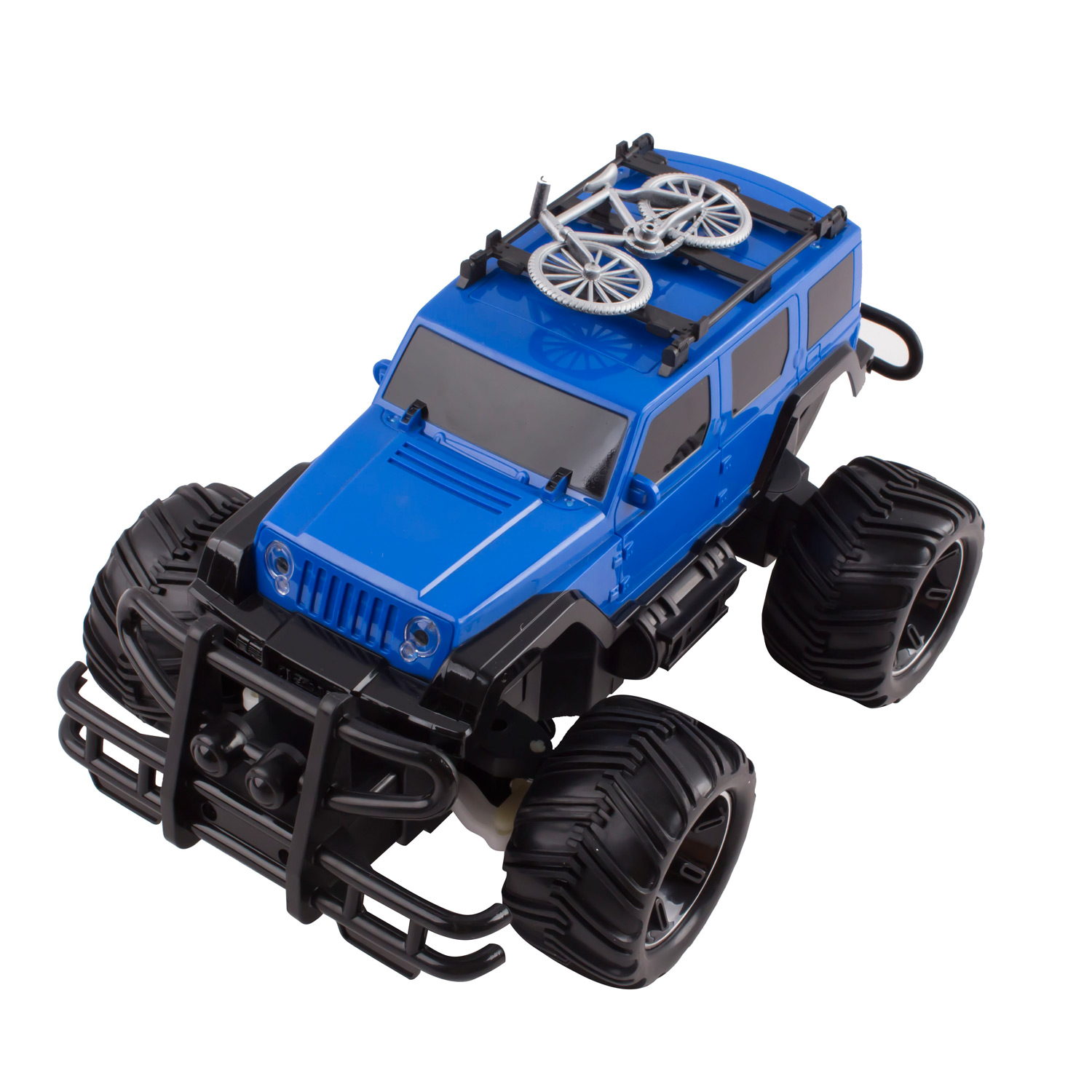 RC Truck Jeep Big Wheel Monster Remote Control Car With LED Headlights Ready to Run Includes Rechargeable Battery 116 Size Off-Road Beast Buggy Toy Blue 666-638A