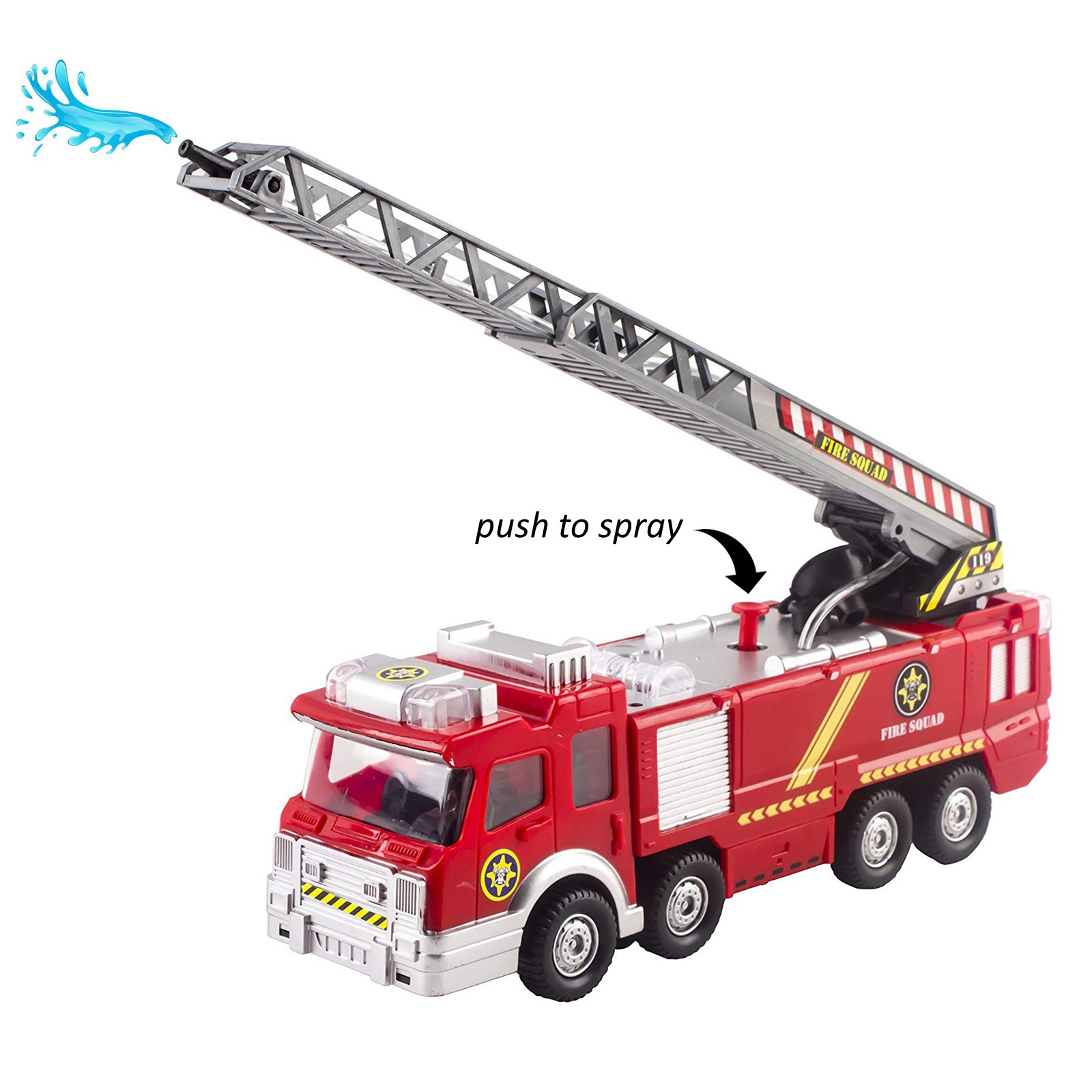 Fire Truck Toy Rescue With Shooting Water Flashing Lights and Siren Sounds Extending Ladder And Water Pump Hose That Shoots Water Perfect Bump And Go Action Firetruck for Boys Girls SY732